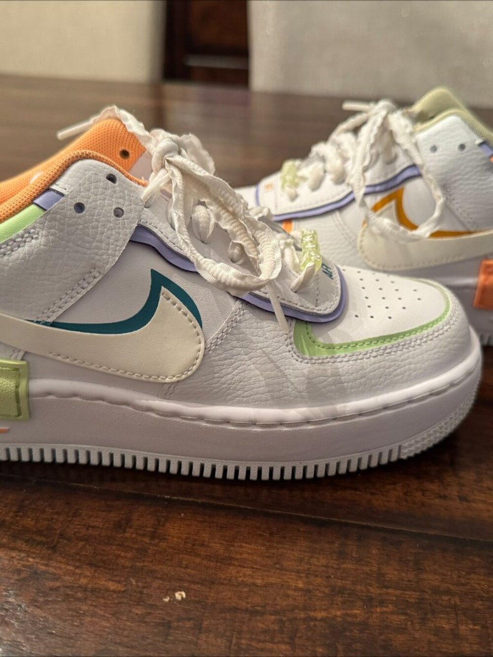 Nike Air Force 1 Shadow Women's 7 White Multi Color DX318-100 Sneakers